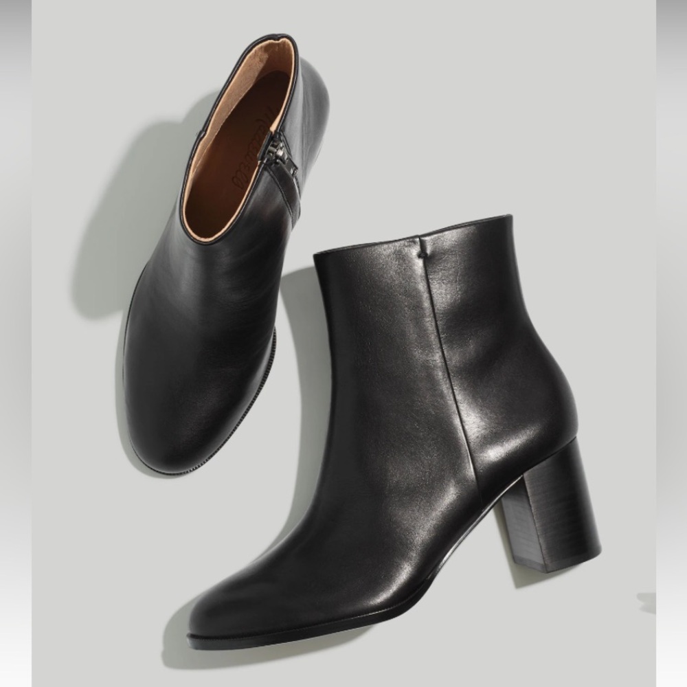 MADEWELL Mira Side Seam Ankle Boot in Black Leather SIZE 7.5